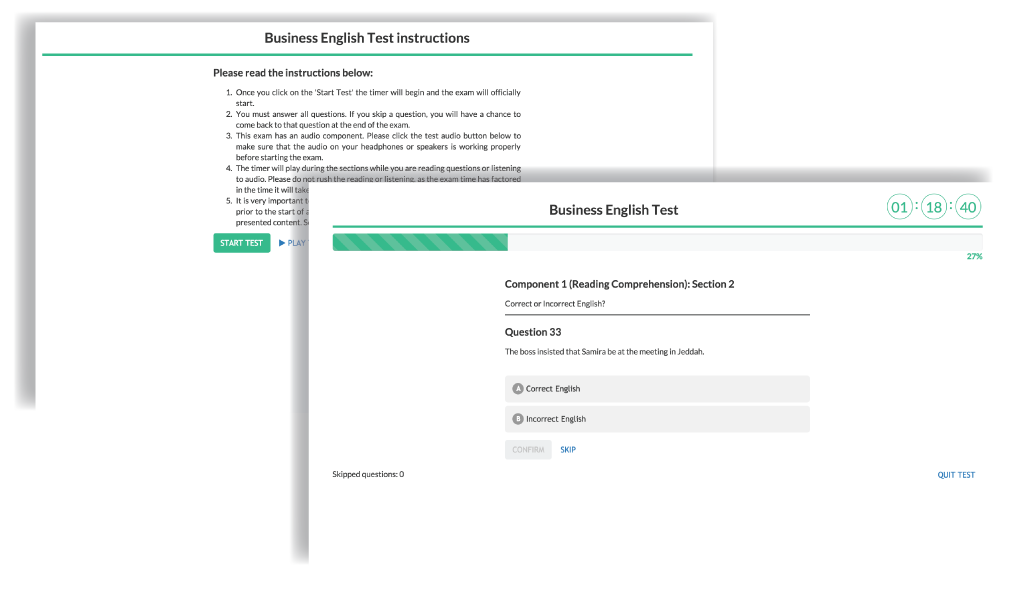 Business english test screenshot